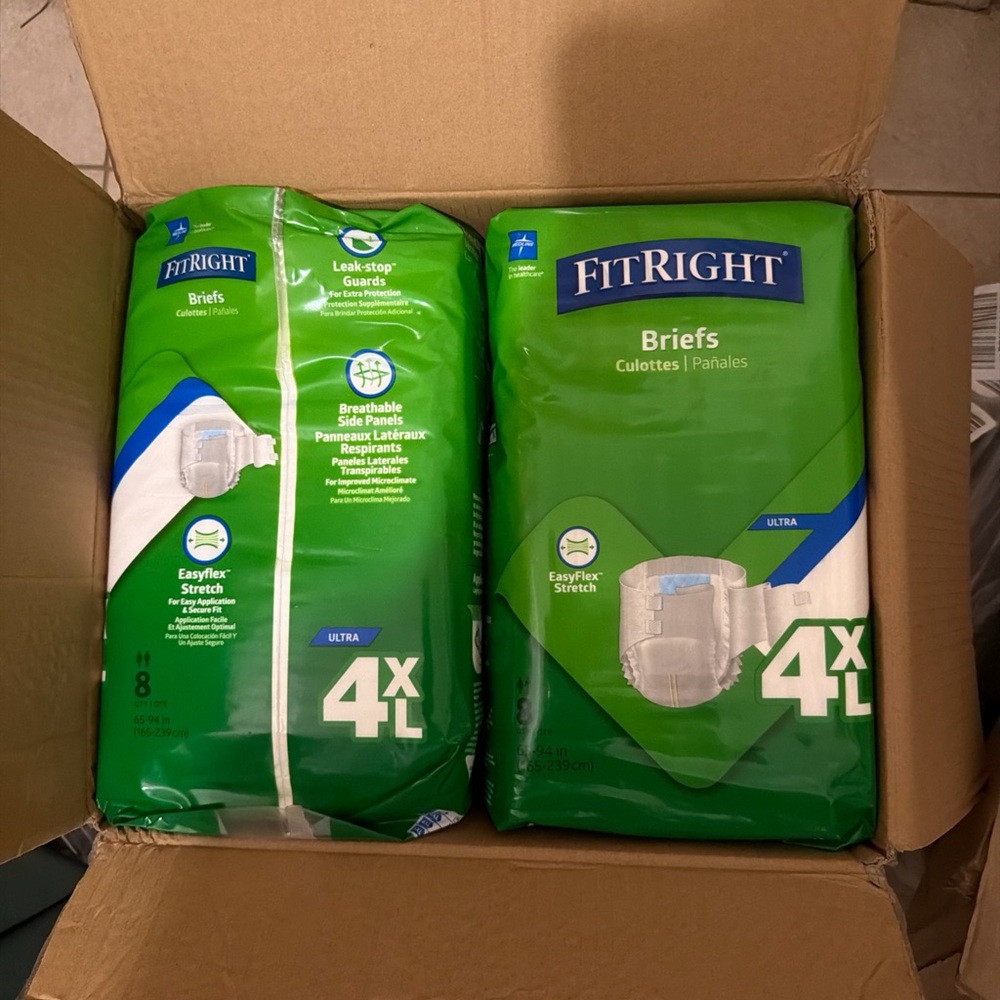 FitRight Four 8-Packs BARIBRIEFC Unisex Ultra Adult Diaper Briefs Sz 4XL